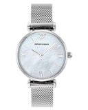 Emporio Armani Gianni T Bar Mother of Pearl Dial Silver Steel Strap Watch For Women - AR1955