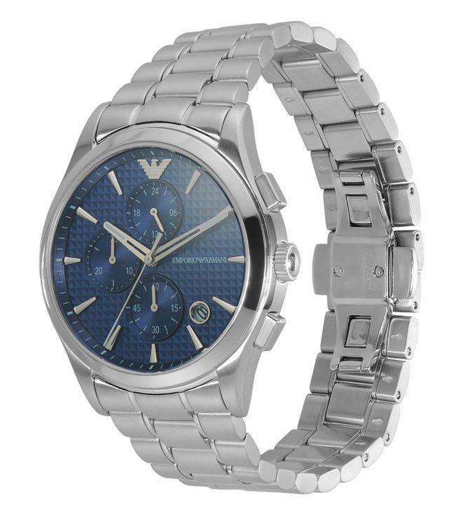 Emporio Armani Chronograph Blue Dial Silver Steel Strap Watch For Men - AR11528