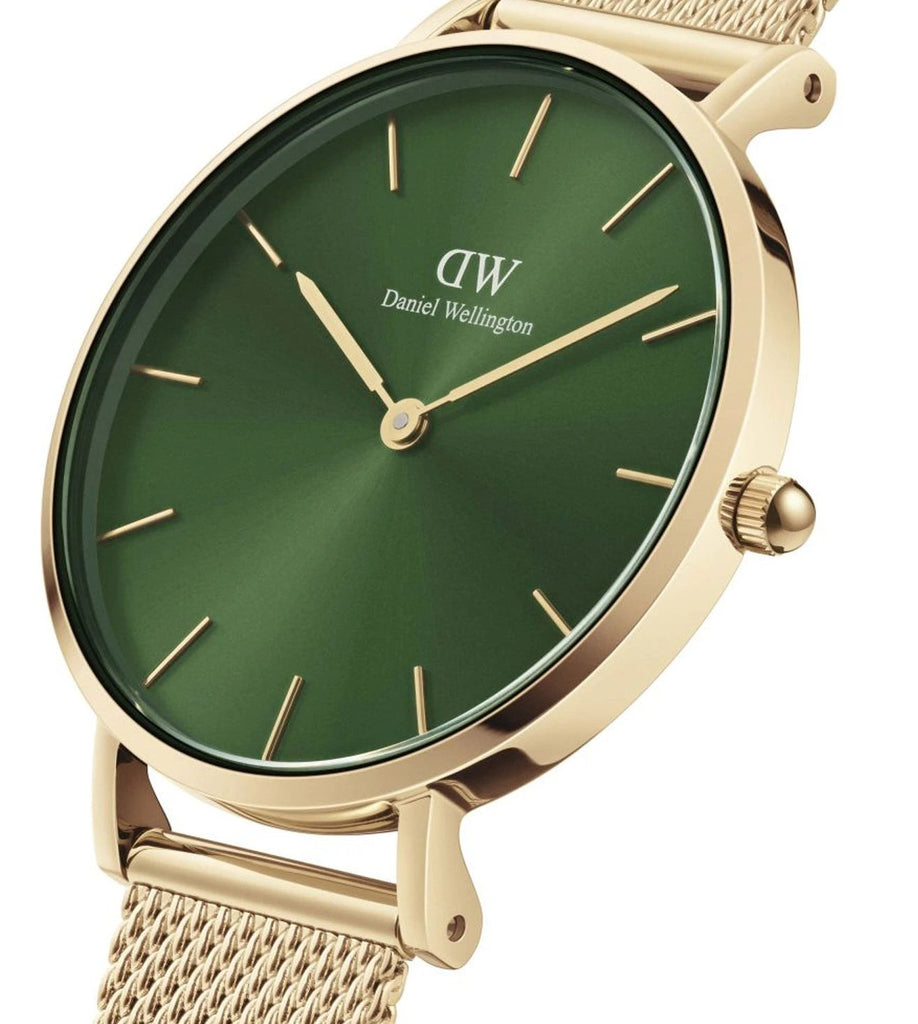 Daniel Wellington Petite Emerald Green Dial Gold Mesh Strap Watch For Women - DW00100480