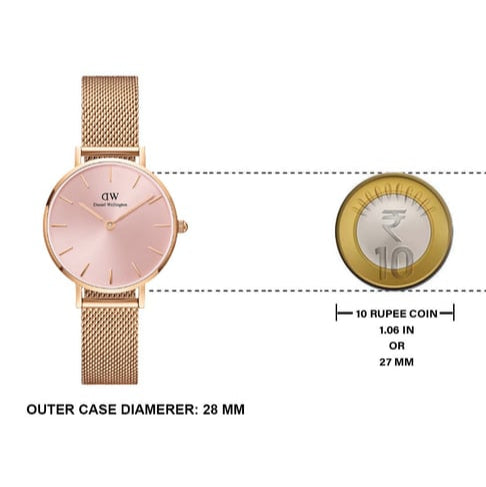 Daniel Wellington Petite Melrose Pink Dial Rose Gold Mesh Strap Watch For Women - DW00100368