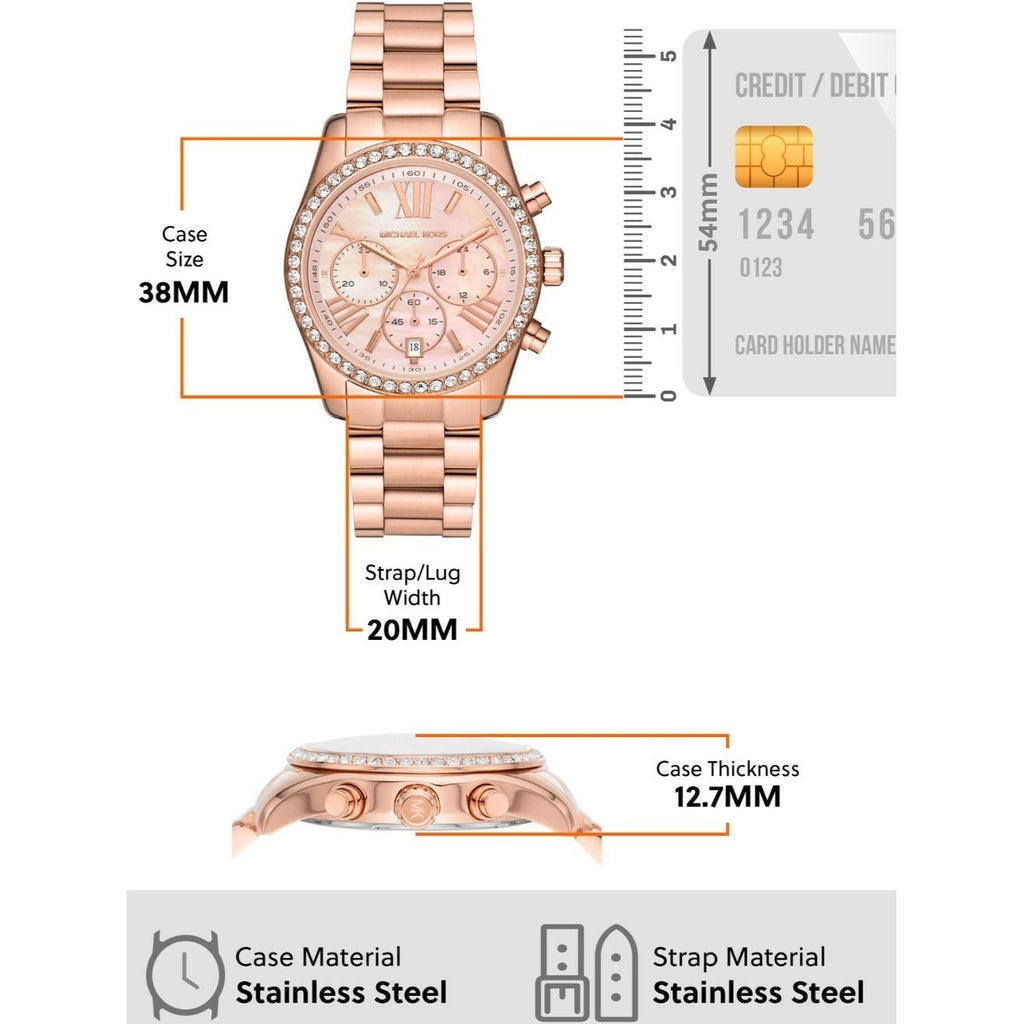 Michael Kors Lexington Chronograph Rose Gold Dial Rose Gold Steel Strap Watch for Women - MK7242
