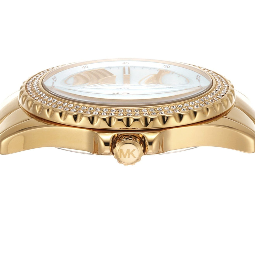 Michael Kors Everest Three Hand Mother of Pearl White Dial Gold Steel Strap Watch For Women - MK7401