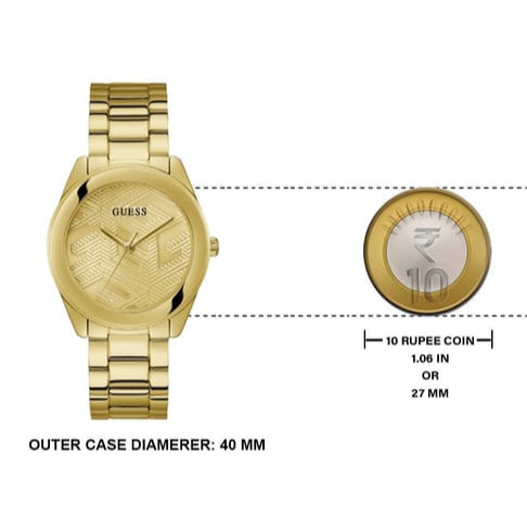 Guess Cubed Analog Gold Dial Gold Steel Strap Watch For Women - GW0606L2