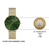 Daniel Wellington Petite Emerald Green Dial Gold Mesh Strap Watch For Women - DW00100481
