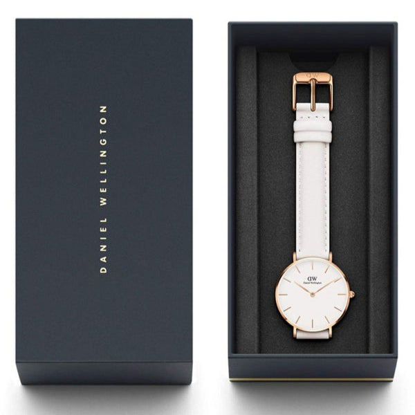 Daniel Wellington Petite Bondi White Dial White Leather Strap Watch for Women - DW00100189
