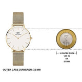 Daniel Wellington Classic Petite White Dial Gold Mesh Bracelet Watch For Women - DW00100348