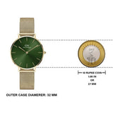 Daniel Wellington Petite Emerald Green Dial Gold Mesh Strap Watch For Women - DW00100480