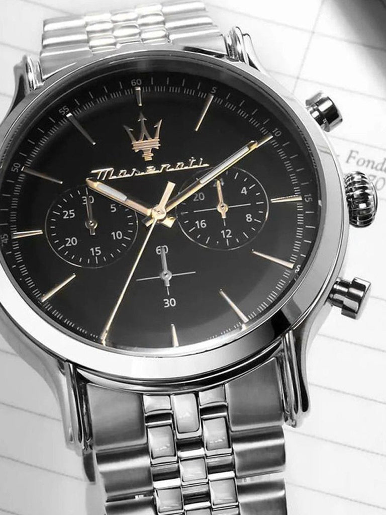 Maserati Epoca Chronograph Black Dial Silver Steel Strap Watch For Men - R8873618017