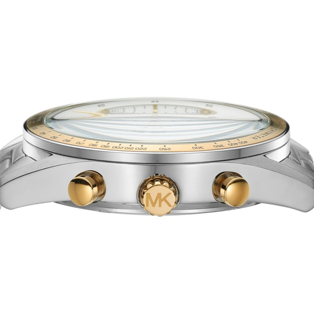 Michael Kors Accelerator Chronograph White Dial Silver Steel Strap Watch For Men - MK9112