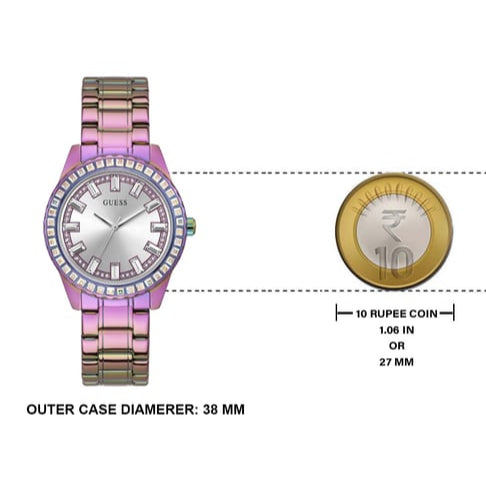 Guess Sparkler Silver Dial Purple Steel Strap Watch For Women - GW0111L5