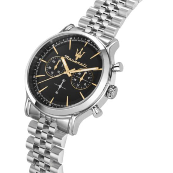 Maserati Epoca Chronograph Black Dial Silver Steel Strap Watch For Men - R8873618017