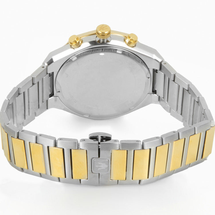 Maserati Stile Chronograph White Dial Two Tone Steel Strap Watch For Men - R8873642009