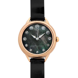 Marc Jacobs Betty Mother of Pearl Black Dial Black Leather Strap Watch for Women - MJ1513