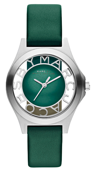 Marc Jacobs Henry Skeleton Green Dial Green Leather Strap Watch for Women - MBM1336