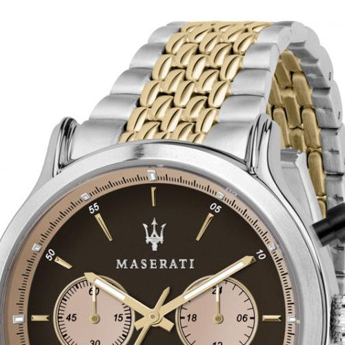 Maserati Legend Chronograph Brown Dial Two Tone Steel Strap Watch For Men - R8873638003