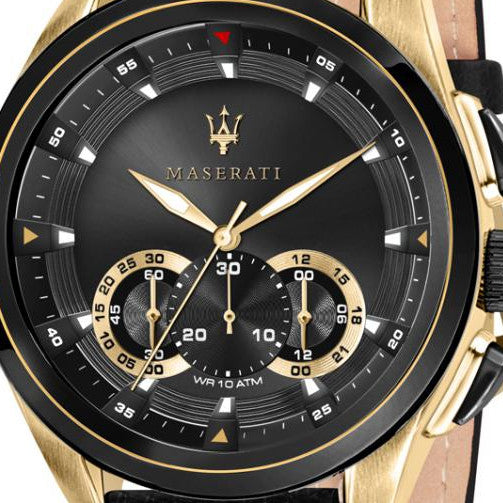Maserati Traguardo Chronograph Black Dial Black Leather Strap Watch For Men - R8871612033