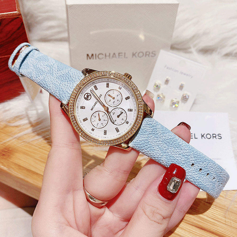 Michael Kors Tibby Multifunction White Dial Blue Leather Strap Watch For Women - MK2965