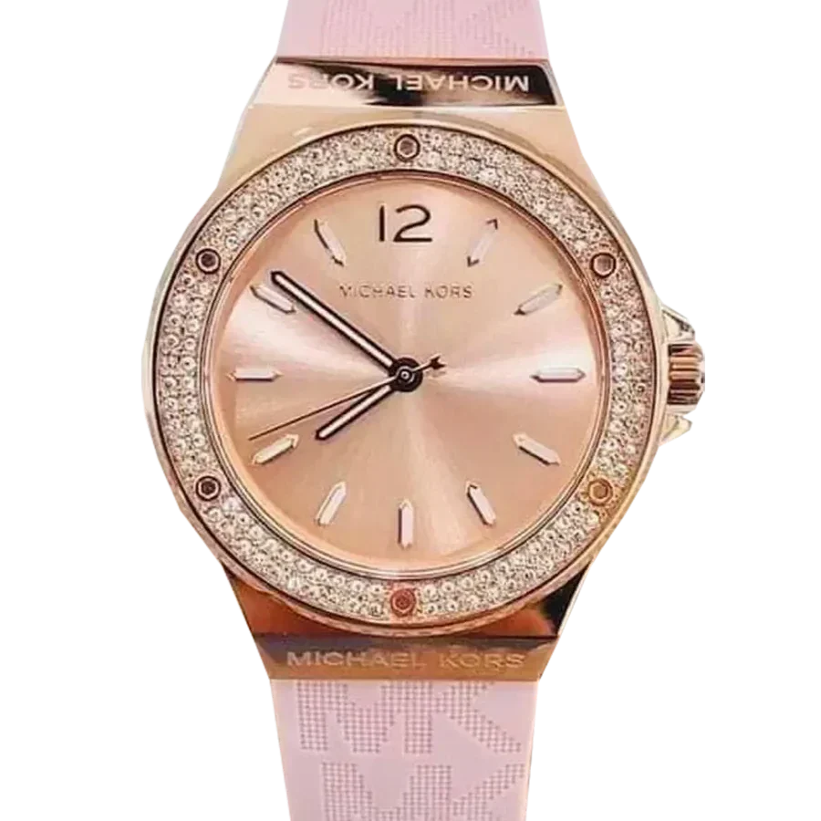Michael Kors Mini Lennox Three-Hand Rose Gold Dial Pink Silicone Strap Watch For Women - MK7282