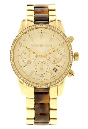 Michael Kors Ritz Gold Dial Two Tone Steel Strap Watch for Women - MK6322