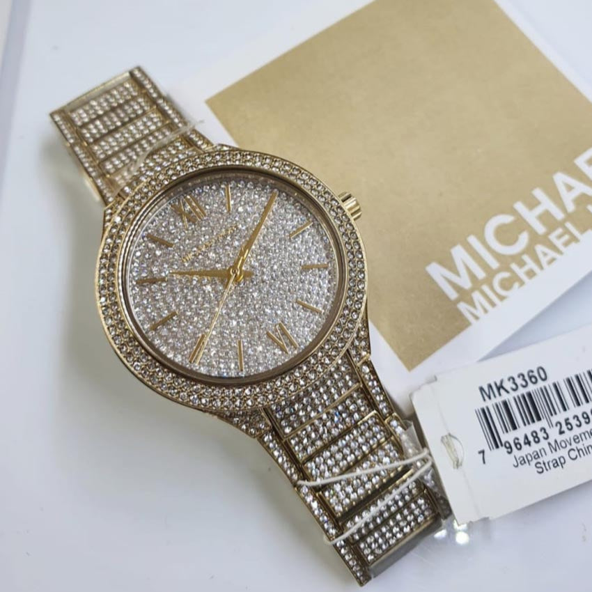 Michael Kors Kerry Crystals Gold Dial Gold Steel Strap Watch For Women - MK3360