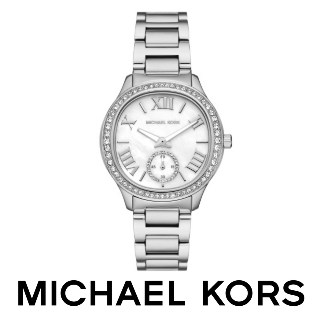 Michael Kors Sage Three-Hand White Dial Silver Steel Strap Watch for Women - MK4807