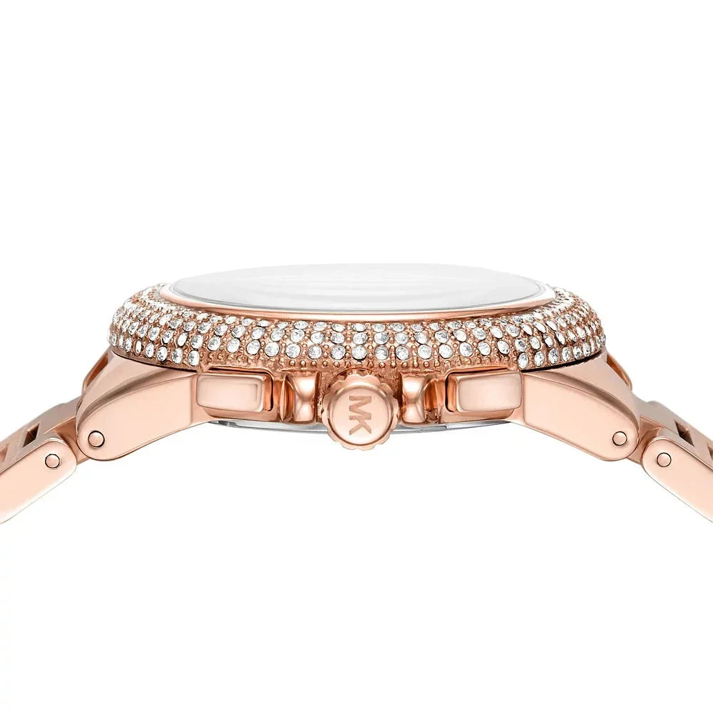 Michael Kors Camille Chronograph White Dial Rose Gold Steel Strap Watch For Women - MK6995