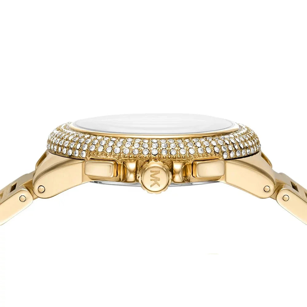 Michael Kors Camille Chronograph White Dial Gold Steel Strap Watch For Women - MK6994