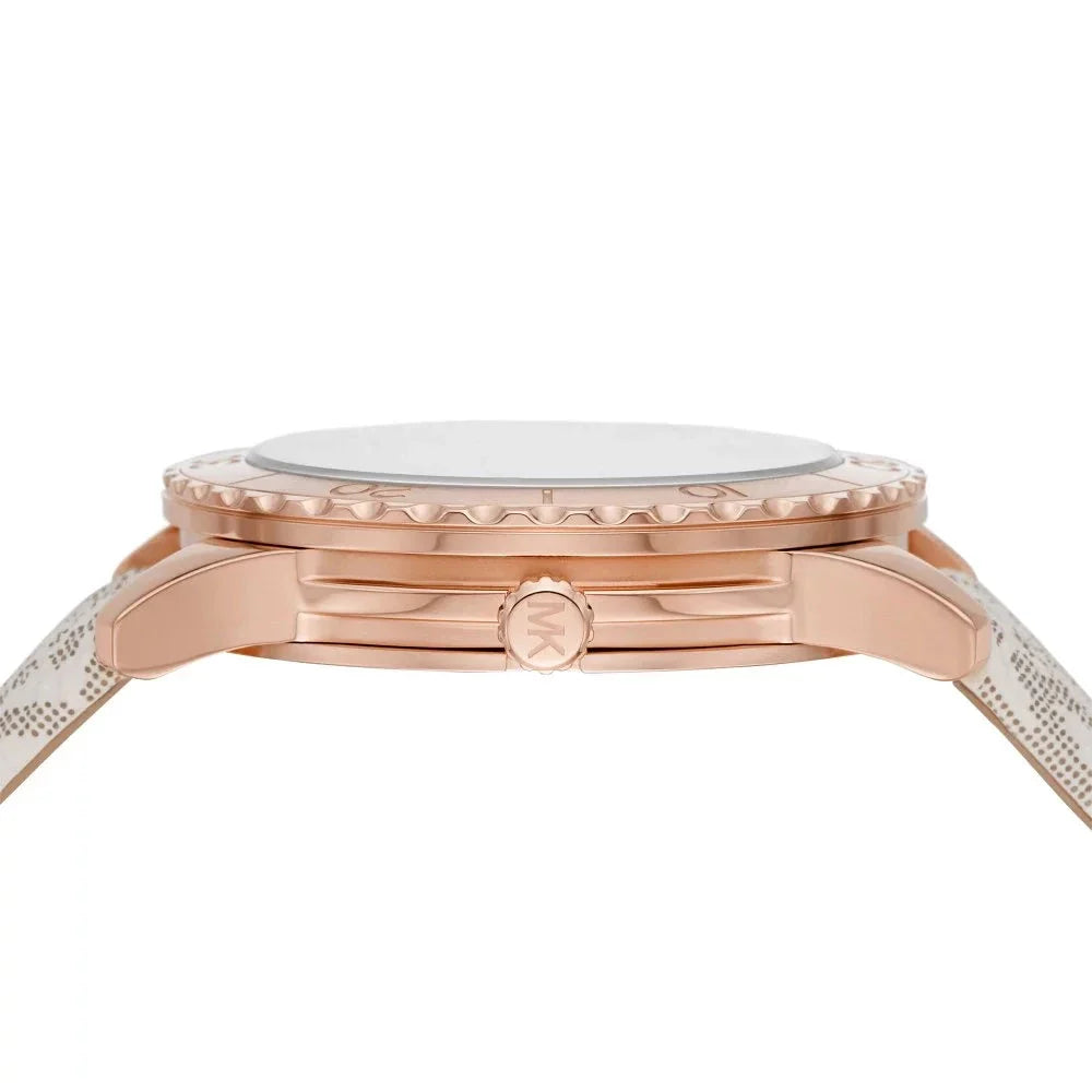 Michael Kors Runway Quartz Rose Gold Dial White Leather Strap Watch For Women - MK6980