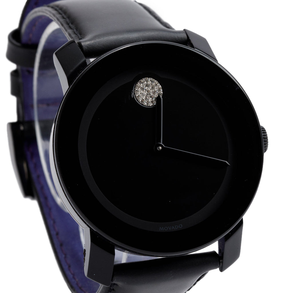 Movado Bold Black Dial Black Leather Strap Watch for Women - 3600483