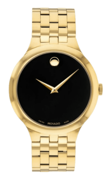 Movado Veturi Quartz Black Dial Gold Steel Strap Watch for Men - 0606934
