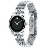 Movado Museum Classic Black Dial Silver Steel Strap Watch For Women - 0606505