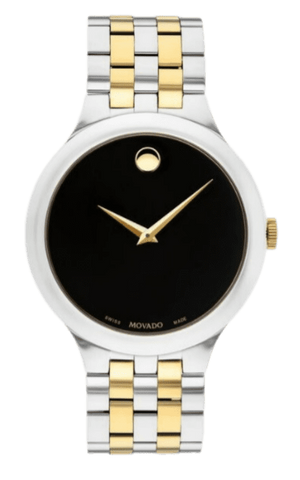 Movado Veturi Quartz Black Dial Two Tone Steel Strap Watch for Men - 0606932