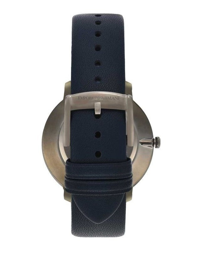 Emporio Armani Modern Slim Analog Silver Dial Blue Leather Strap Watch For Men - AR11214