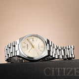 Citizen Tsuyosa Automatic Oatmeal White Dial Silver Steel Strap Watch For Men - NJ0151-88W