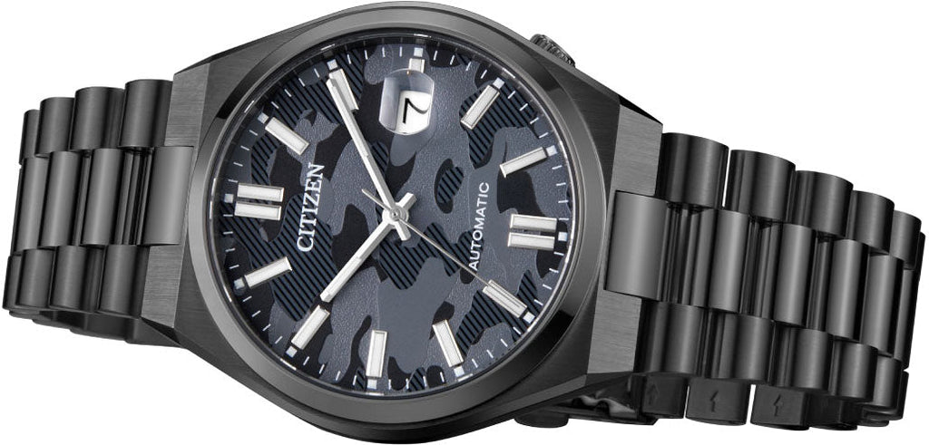Citizen Tsuyosa Automatic Camouflage Black Dial Black Steel Strap Watch For Men - NJ0155-87E