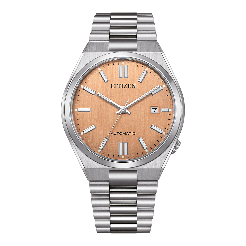 Citizen Tsuyosa Automatic Salmon Orange Dial Silver Steel Strap Watch For Men - NJ0159-86Z