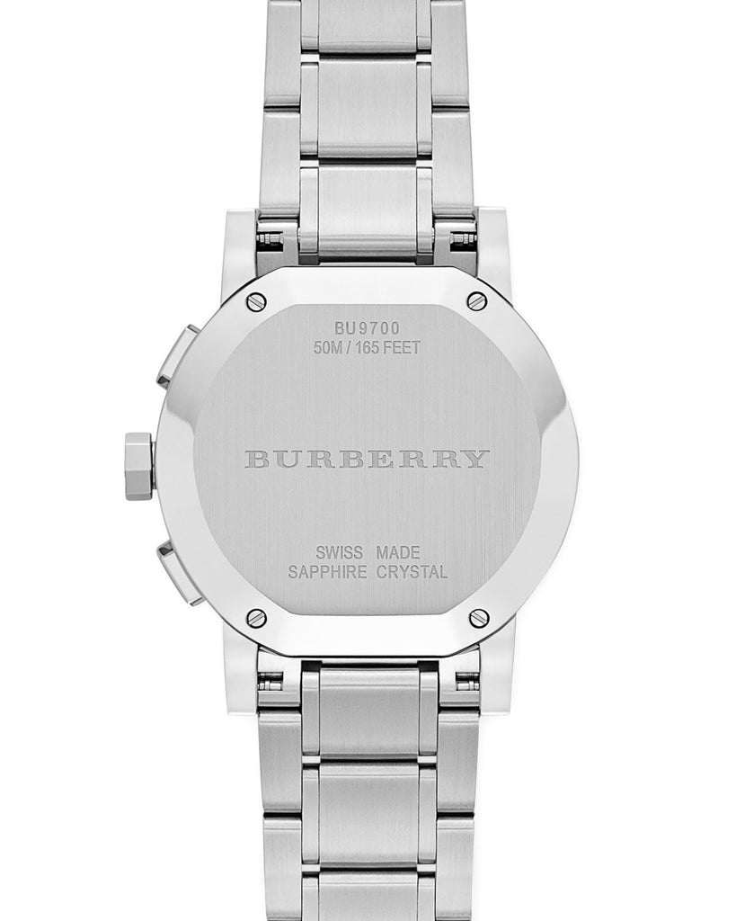Burberry City Chronograph White Dial Silver Steel Strap Watch For Women - BU9700