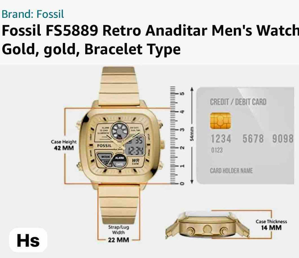 Fossil Retro Analog-Digital Gold Dial Gold Steel Strap Watch for Men - FS5889