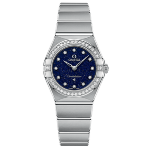 Omega Constellation Manhattan Quartz Diamonds Blue Dial Silver Steel Strap Watch for Women - 131.15.25.60.53.001