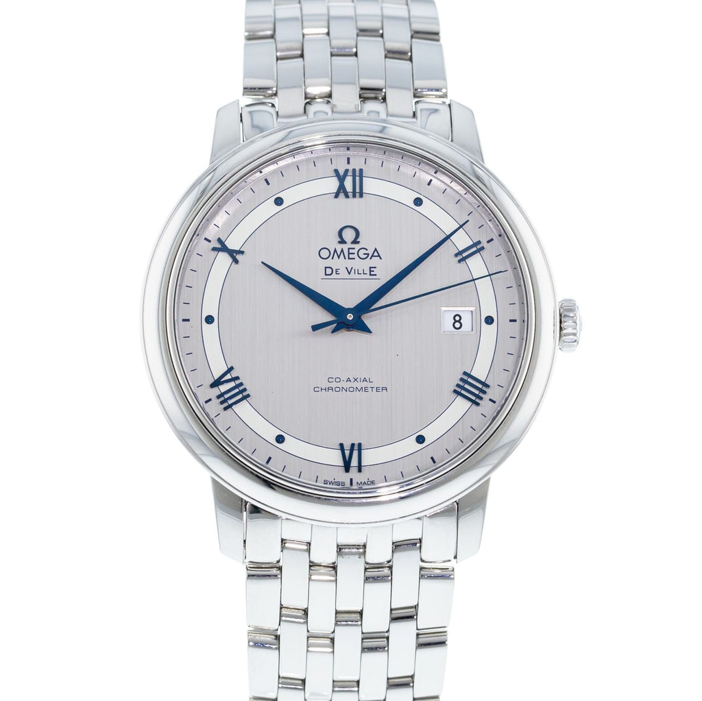 Omega De Ville Prestige Co-Axial Rhodium Silver Dial Silver Steel Strap Watch for Men - 424.10.40.20.02.001