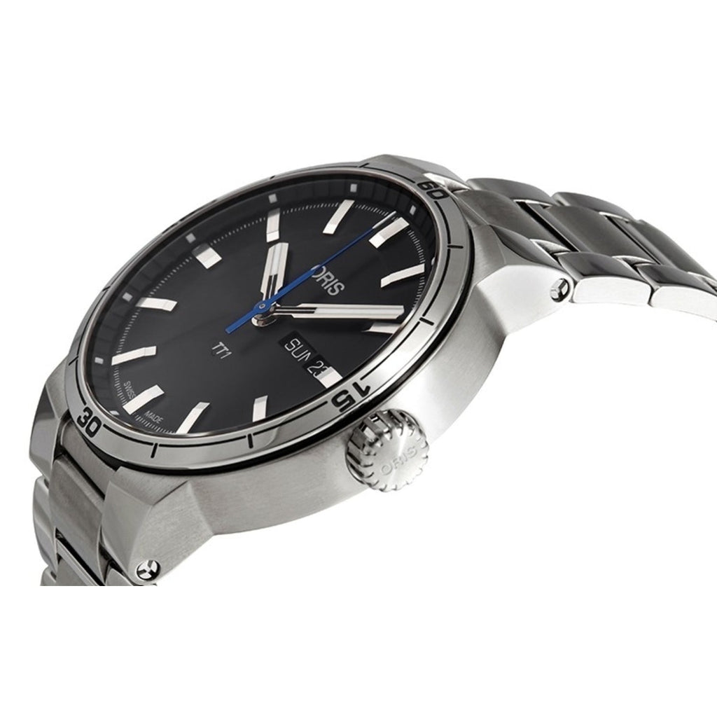 Oris TT1 Day Date Black Dial Silver Steel Strap Watch for Men - 0173577524154-0782408