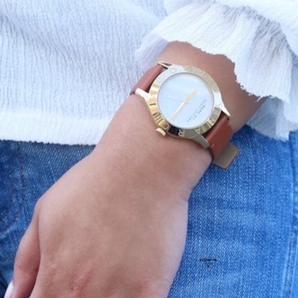 Marc Jacobs Blade White Dial Brown Leather Strap Watch for Women - MBM1218