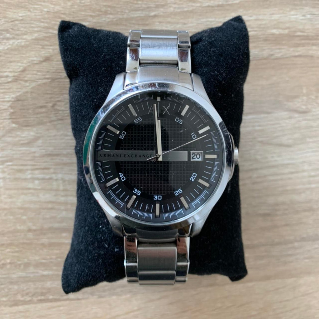 Armani Exchange Hampton Chronograph Black Dial Silver Steel Strap Watch For Men - AX2103