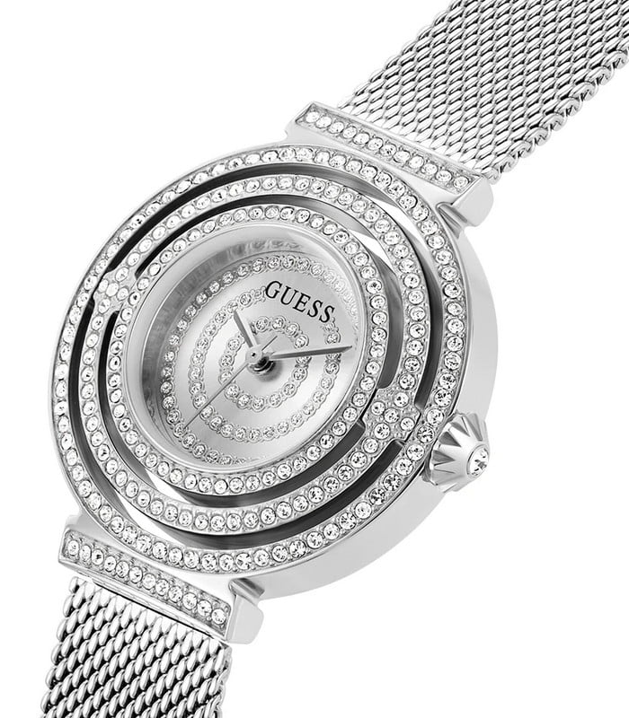Guess Dream Crystals Silver Dial Silver Mesh Strap Watch For Women - GW0550L1