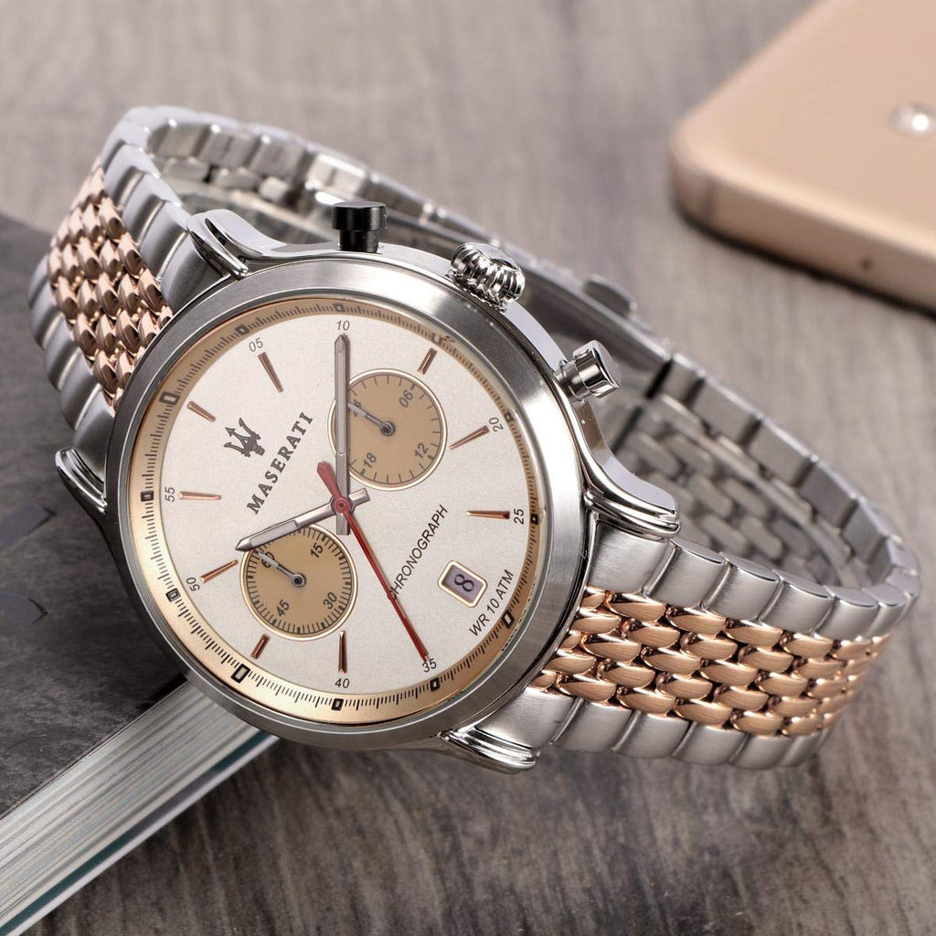 Maserati Legend Chronograph Ivory White Dial Two Tone Steel Strap Watch For Men - R8873638002
