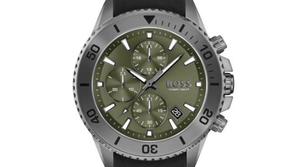 Hugo Boss Admiral Green Dial Black Silicon Rubber Strap Watch for Men - 1513967