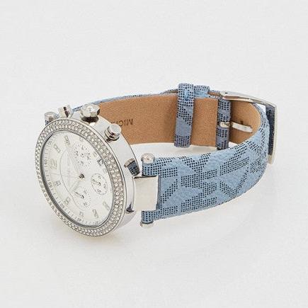 Michael Kors Parker Silver Dial Blue Leather Strap Watch For Women - MK6936
