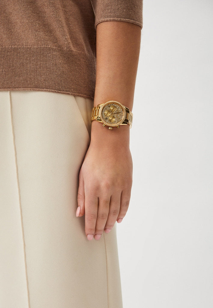 Michael Kors Ritz Chronograph Gold Dial Gold Steel Strap Watch For Women - MK7310