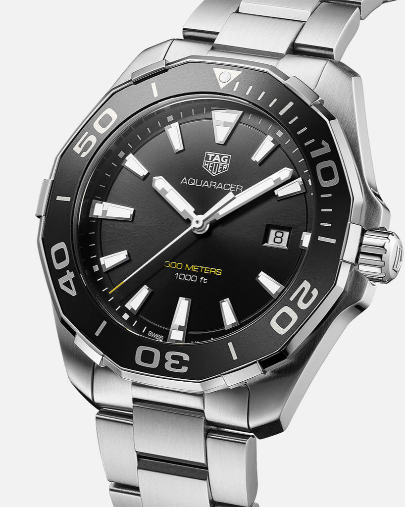 Tag Heuer Aquaracer Quartz Black Dial Silver Steel Strap Watch for Men - WAY101A.BA0746