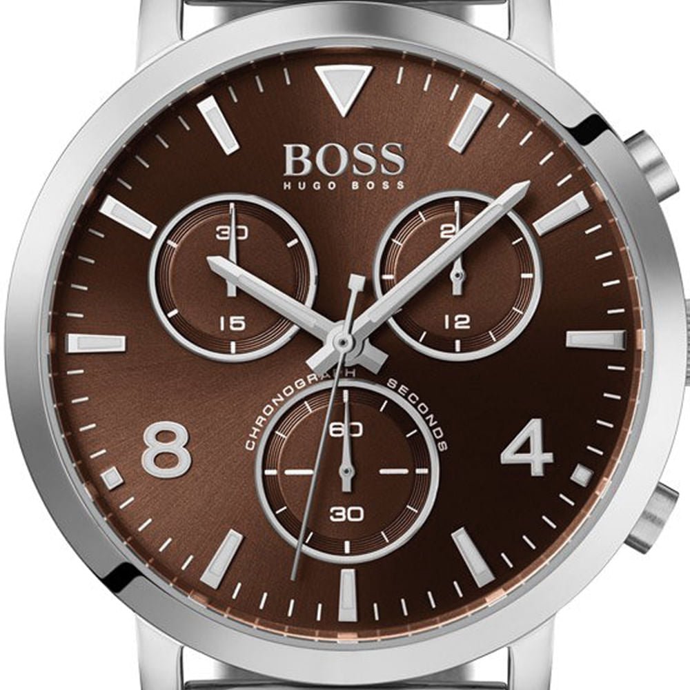 Hugo Boss Spirit Brown Dial Silver Mesh Bracelet Watch for Men - 1513694